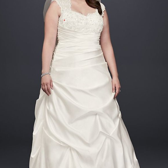 Cap Sleeve Satin A-line Plus Size Wedding Dress